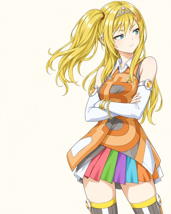 The Anime Bitcoin mascot with her arms crossed, looking unimpressed